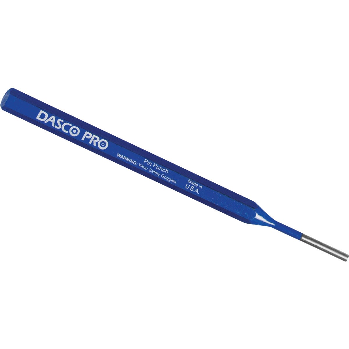 Blue alloy steel pin punch tool with ergonomic hexagonal handle for precise driving of pins in tools and home improvement tasks
