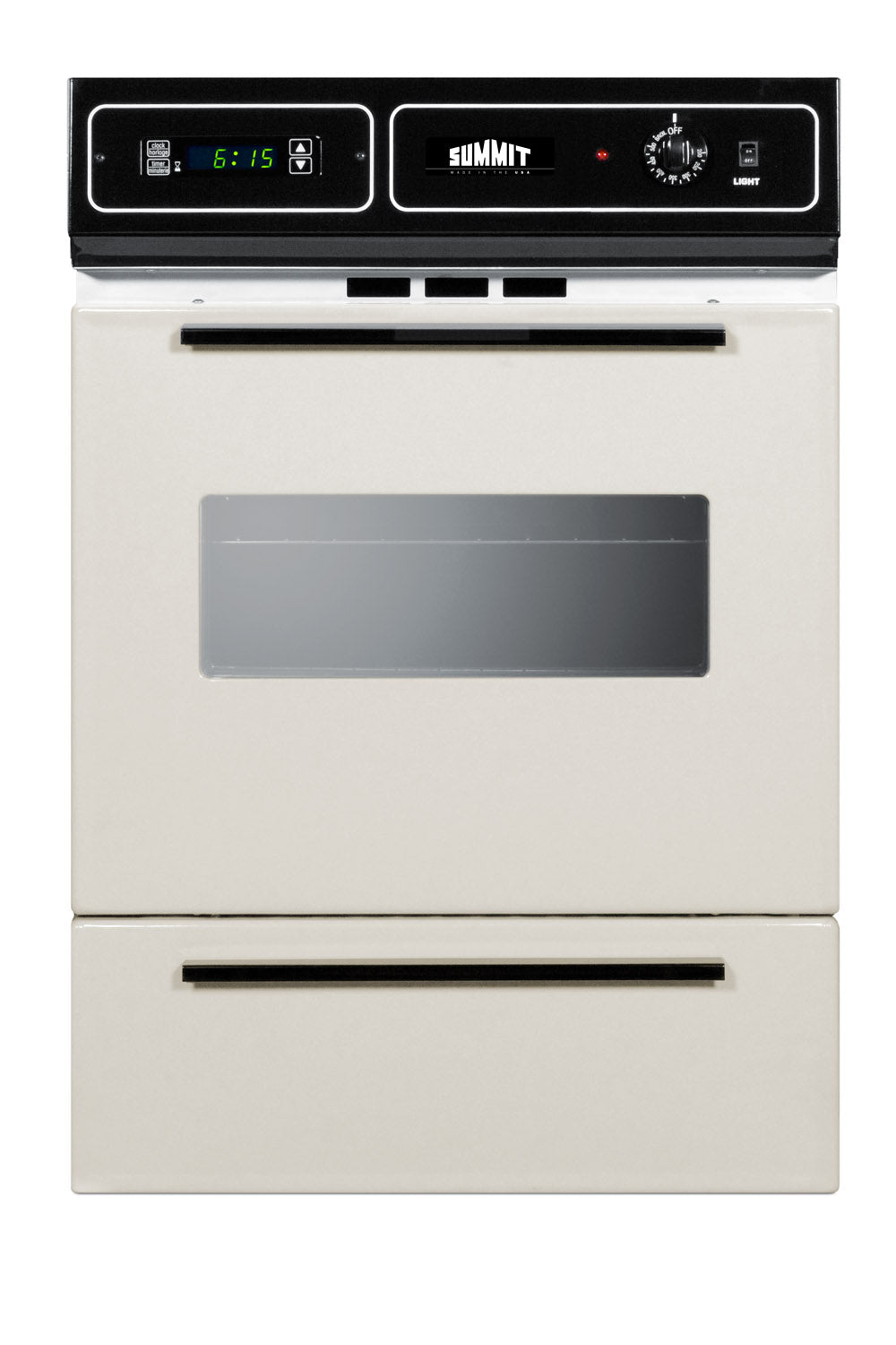 Retro bisque gas wall oven with digital clock and control knobs in kitchen and appliances collection