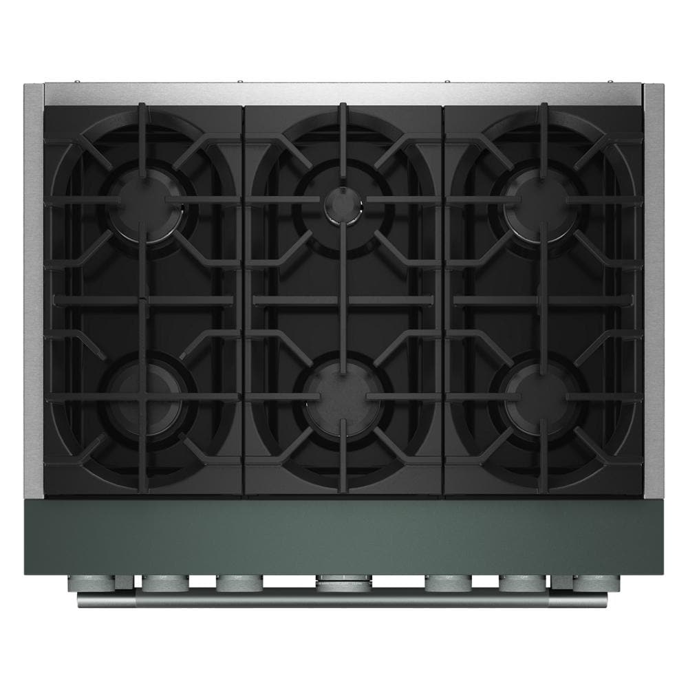 36-inch commercial-style cooktop with six sealed burners and stainless steel trim in KitchenAid ranges collection