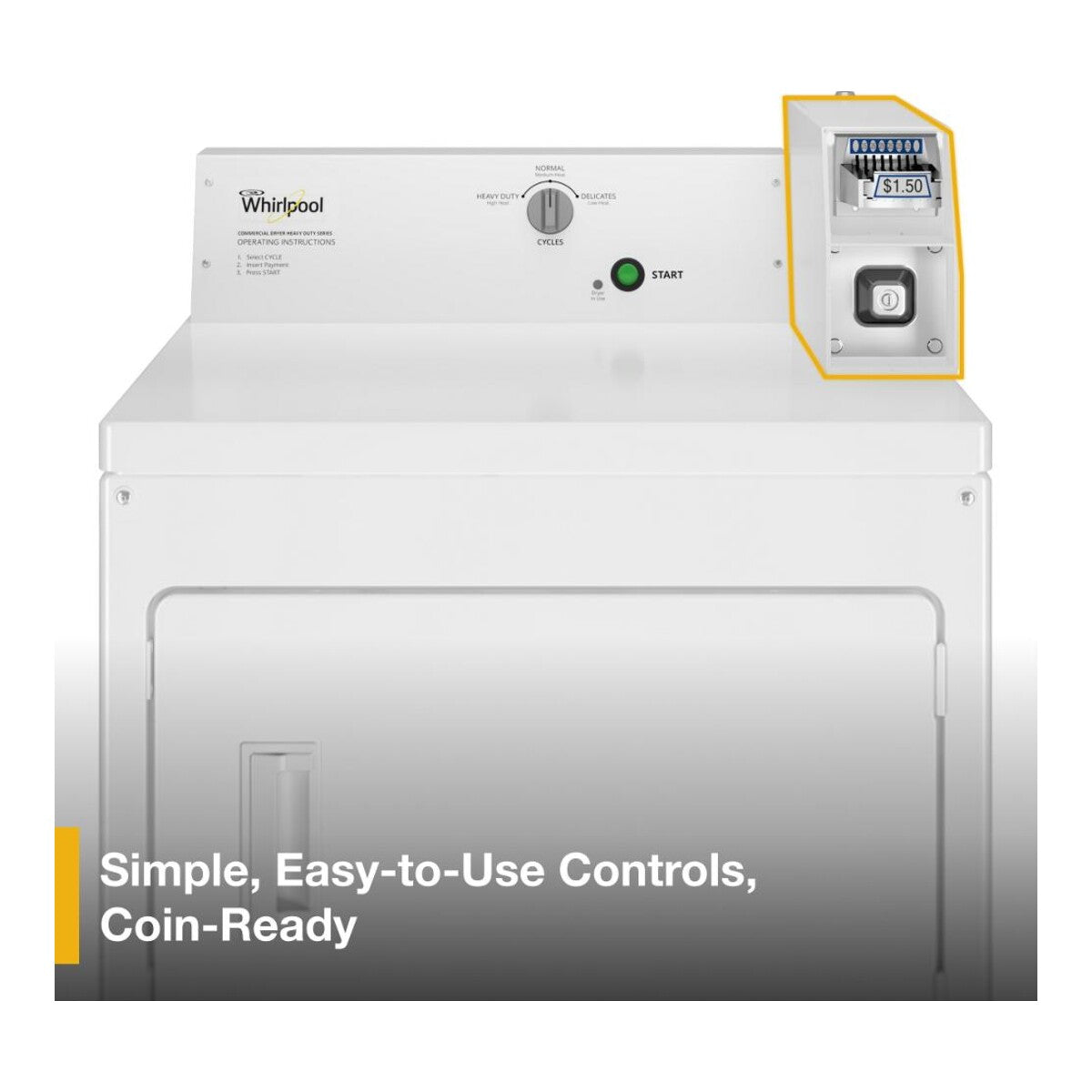 Commercial Gas Super-Capacity Dryer, Coin Slide