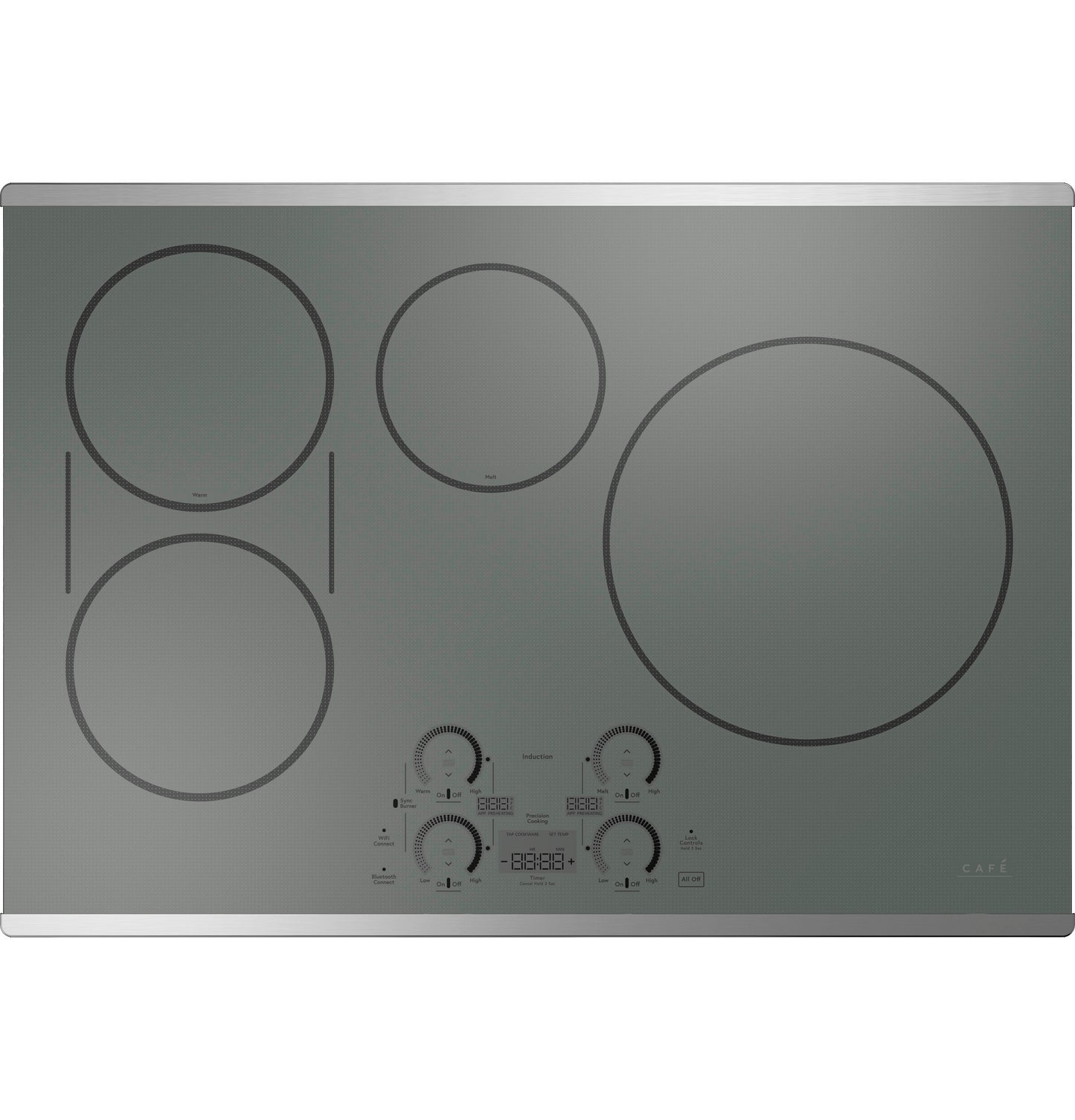 Gray built-in induction cooktop with four burners and digital touch controls from Induction Cooktops collection