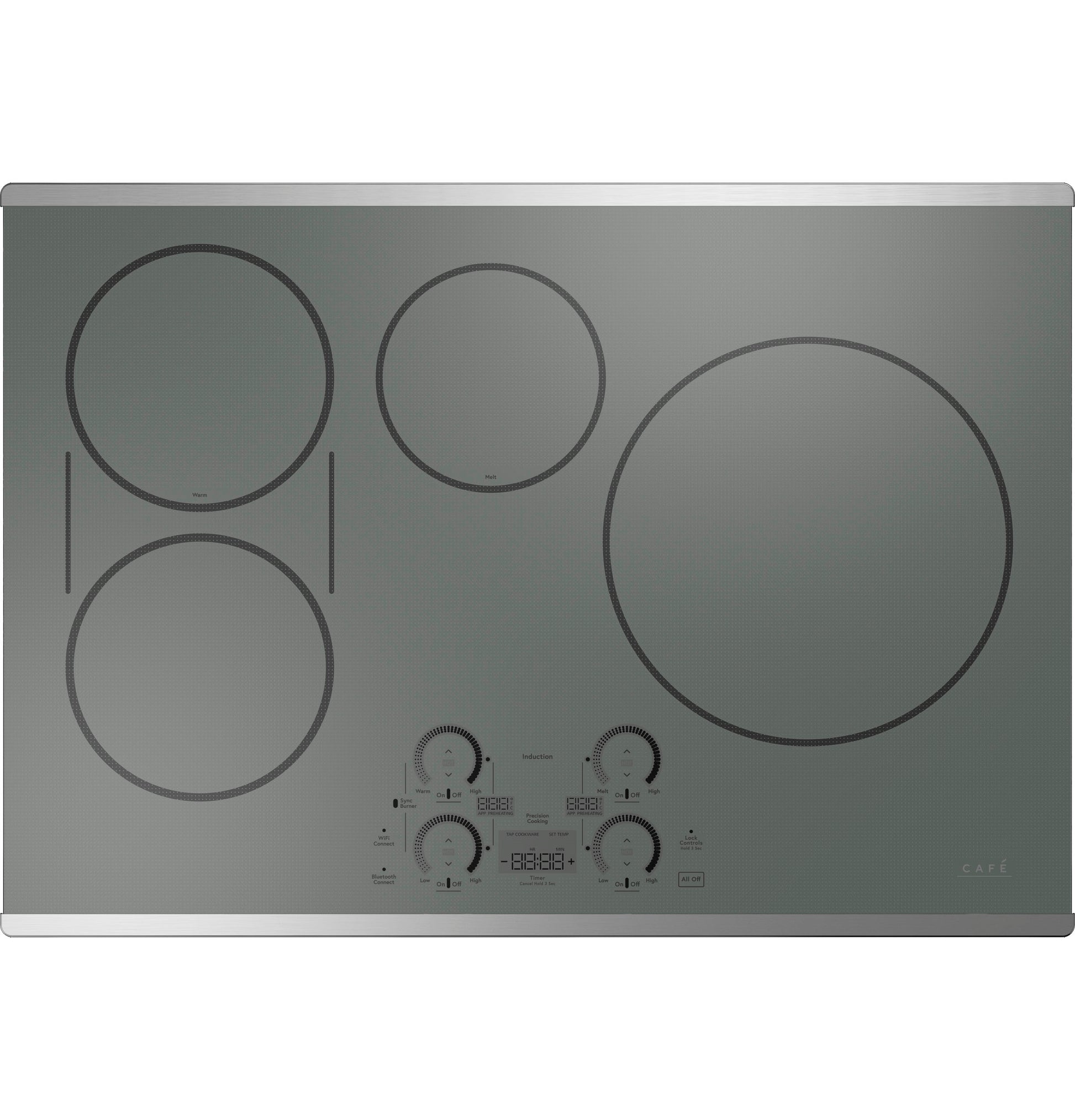 Gray built-in induction cooktop with four burners and digital touch controls from Induction Cooktops collection