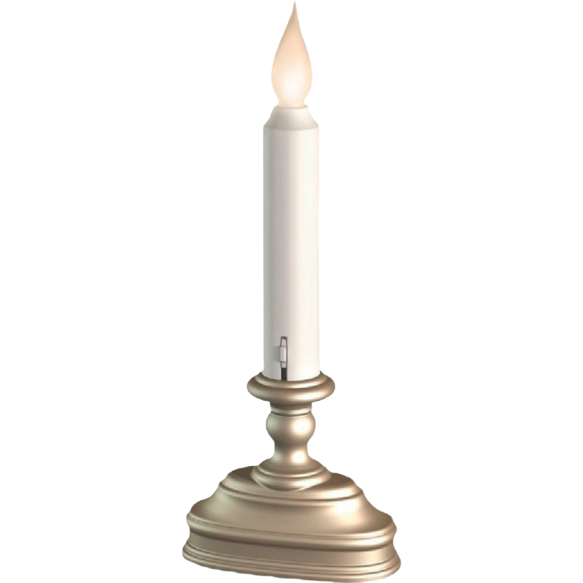 Battery-operated candle with a realistic flame and metallic base for ambient home improvement lighting décor