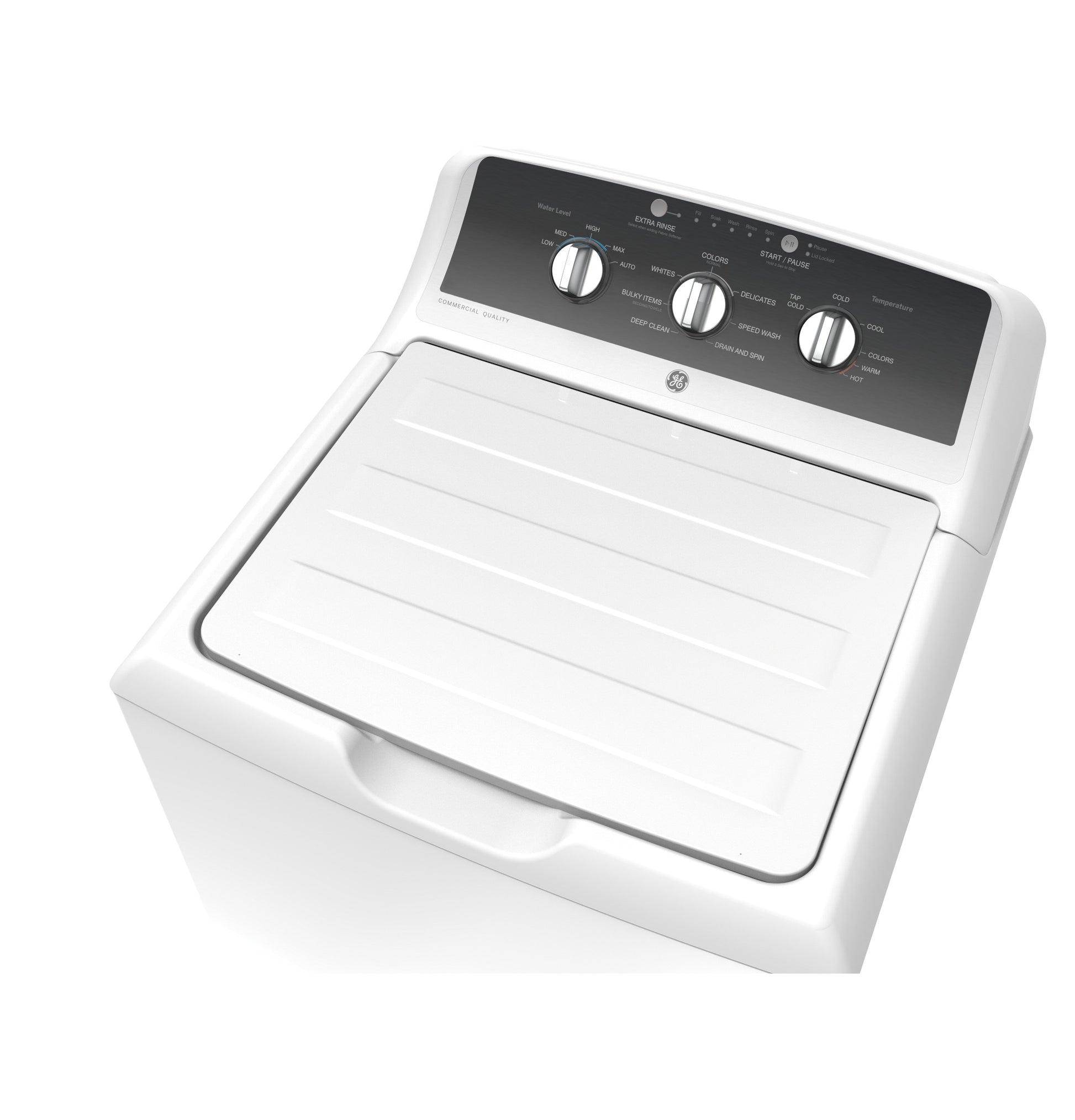 White top load washer with black control panel and three dials, part of top load washers and appliances collection