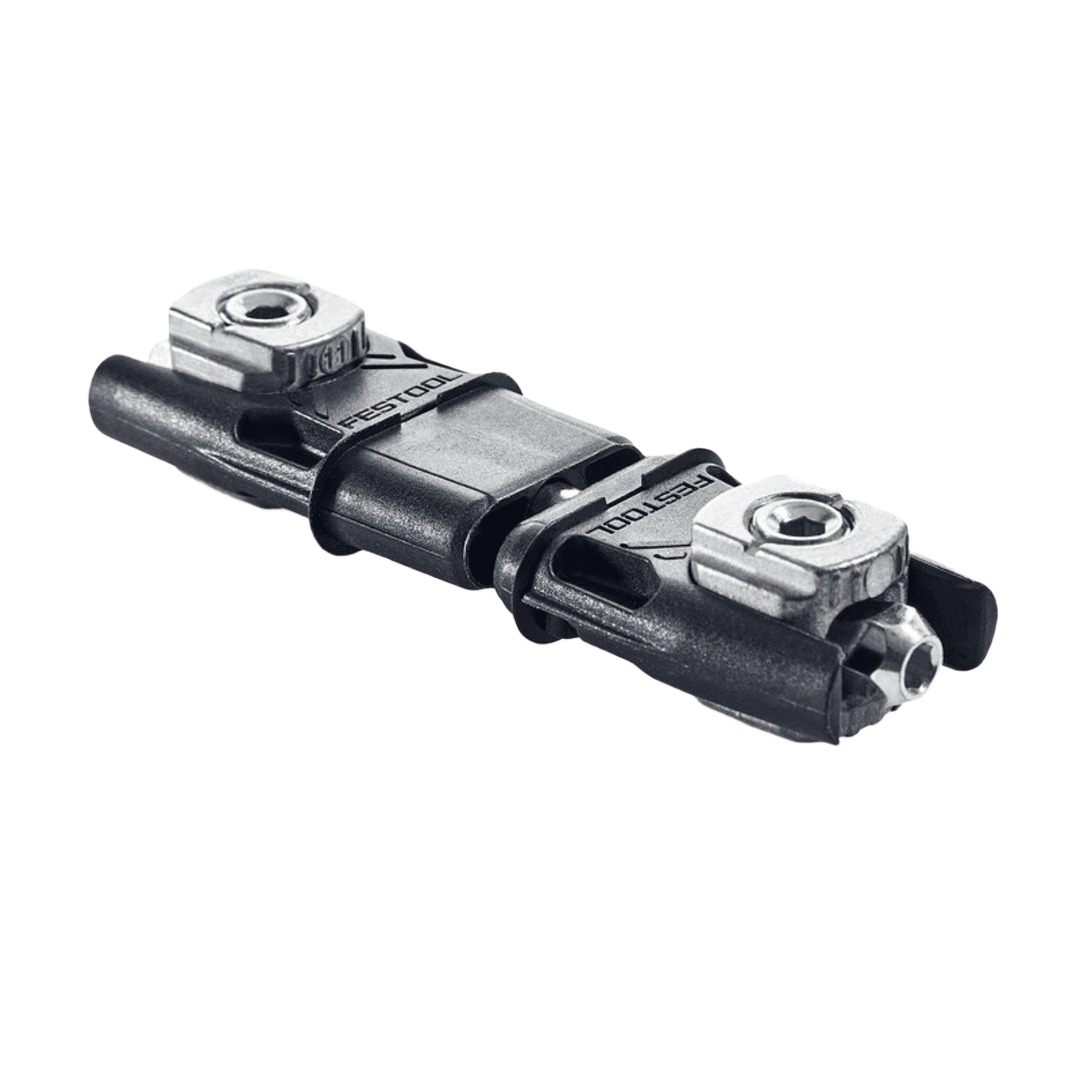 Black and metal center panel connector for furniture joinery in woodworking tool accessories collection