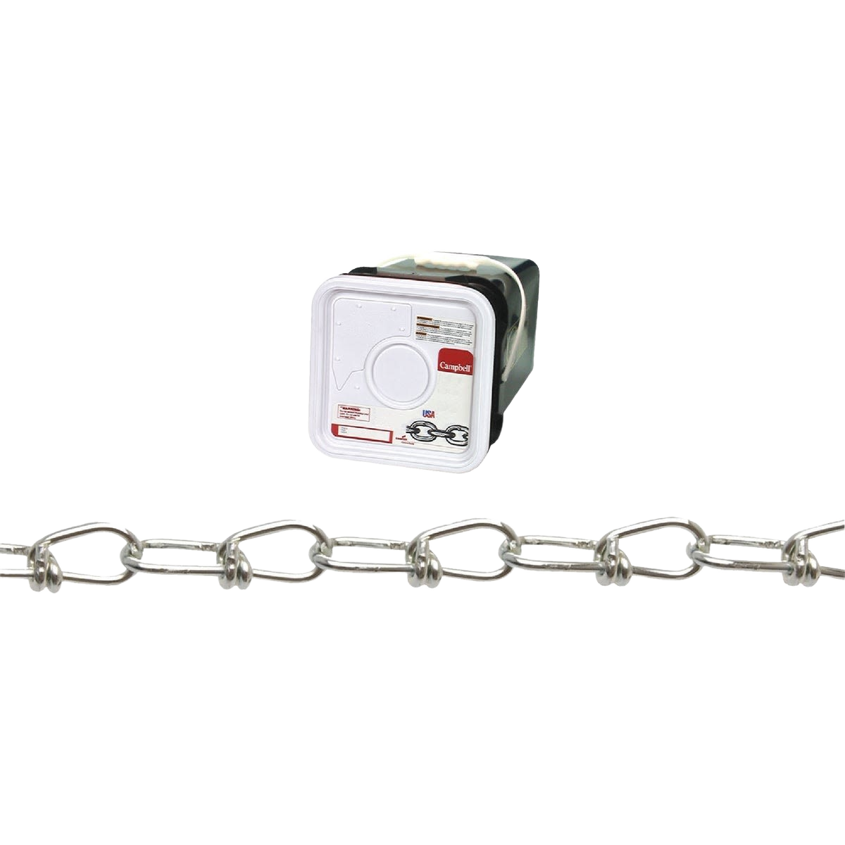 Stainless steel double loop chain with protective packaging for tools and home improvement projects