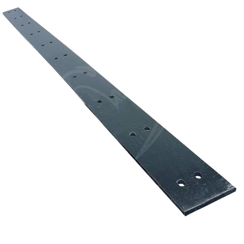 Long black metal replacement blade with multiple mounting holes for snowblower home improvement tools