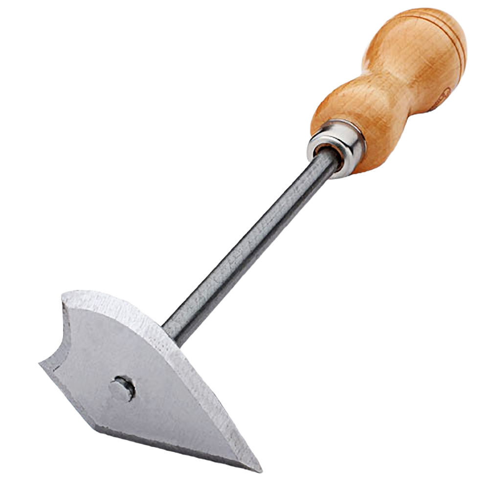 Wood-handled tool with steel blade for shaving or smoothing surfaces in home improvement tasks