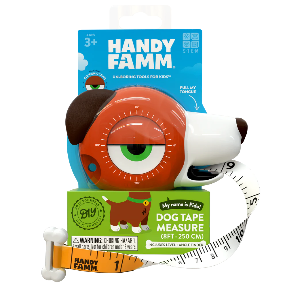 Children's dog-shaped measuring tape with retractable tape and angle finder in pretend play toys under $50 collection