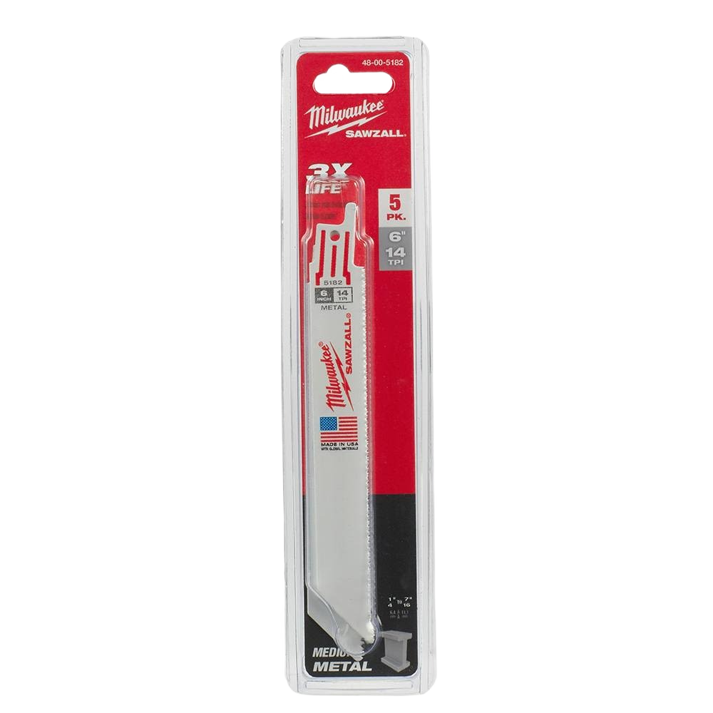 Set of five 6-inch metal cutting blades with 14 teeth per inch for tools and home improvement use