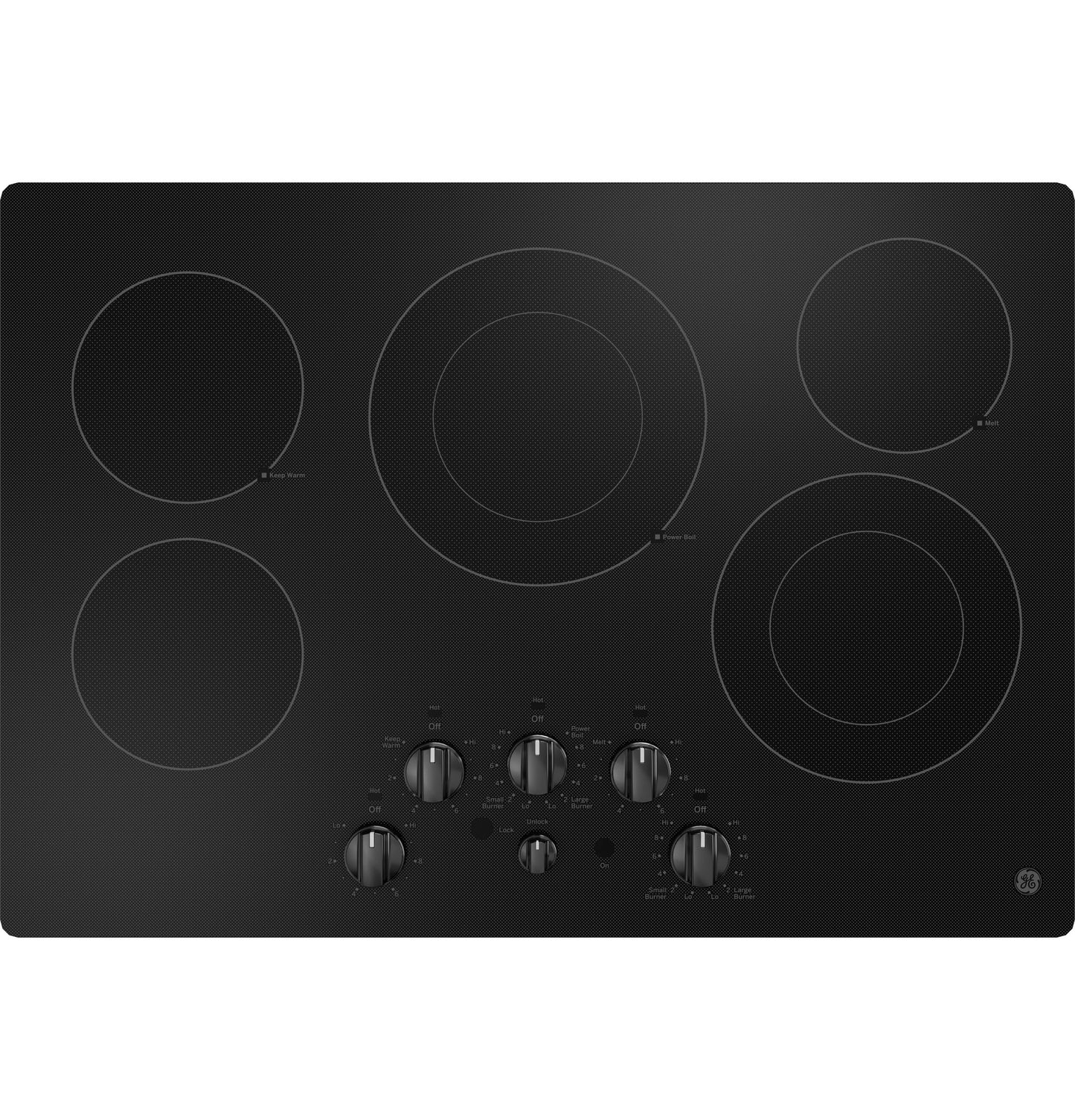 Black electric cooktop with five heating elements and knob controls in Cooktops and Kitchen & Kitchenware collection
