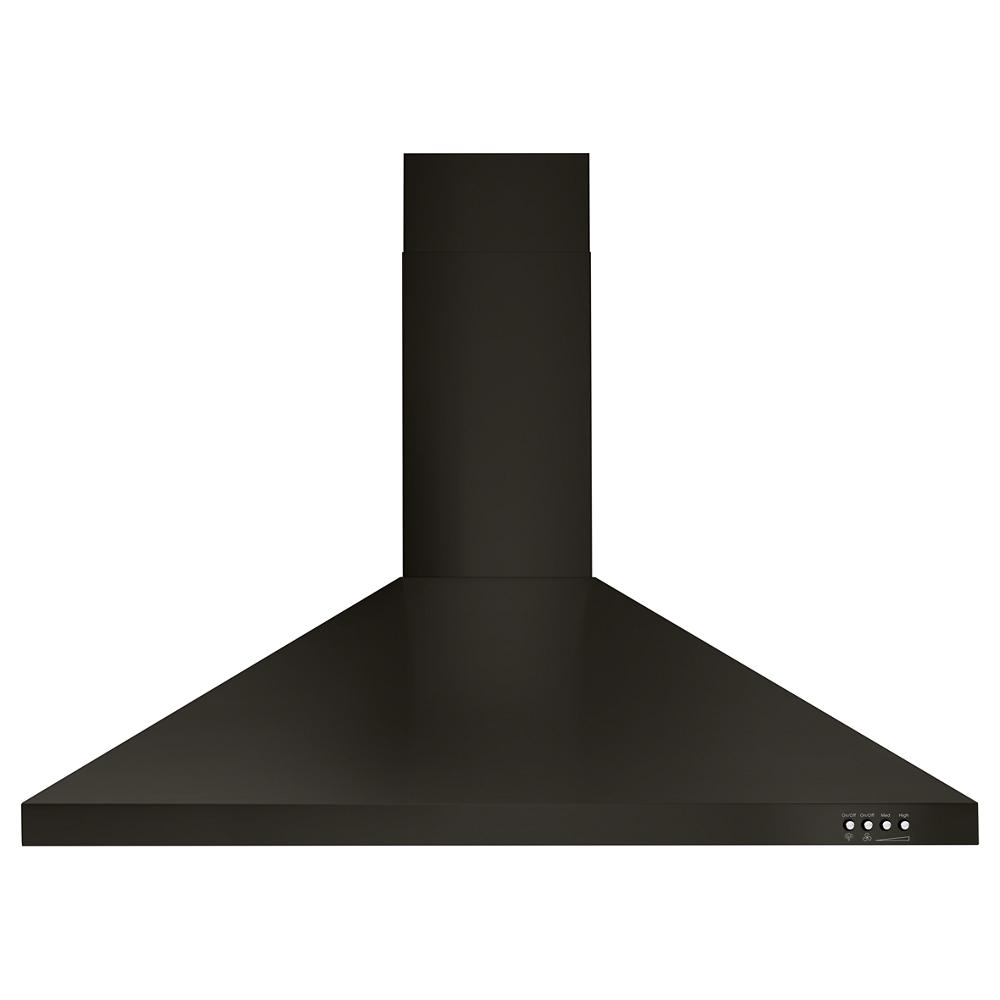 Black stainless steel wall mount kitchen hood with 3-speed ventilation and LED task lighting from range hoods collection