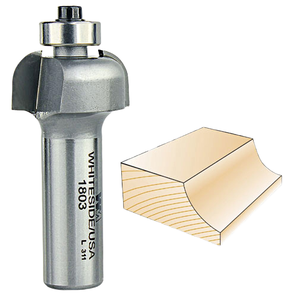 Carbide-tipped router cove bit with bearing guide and wood edge profile for tool and power tool accessories collections