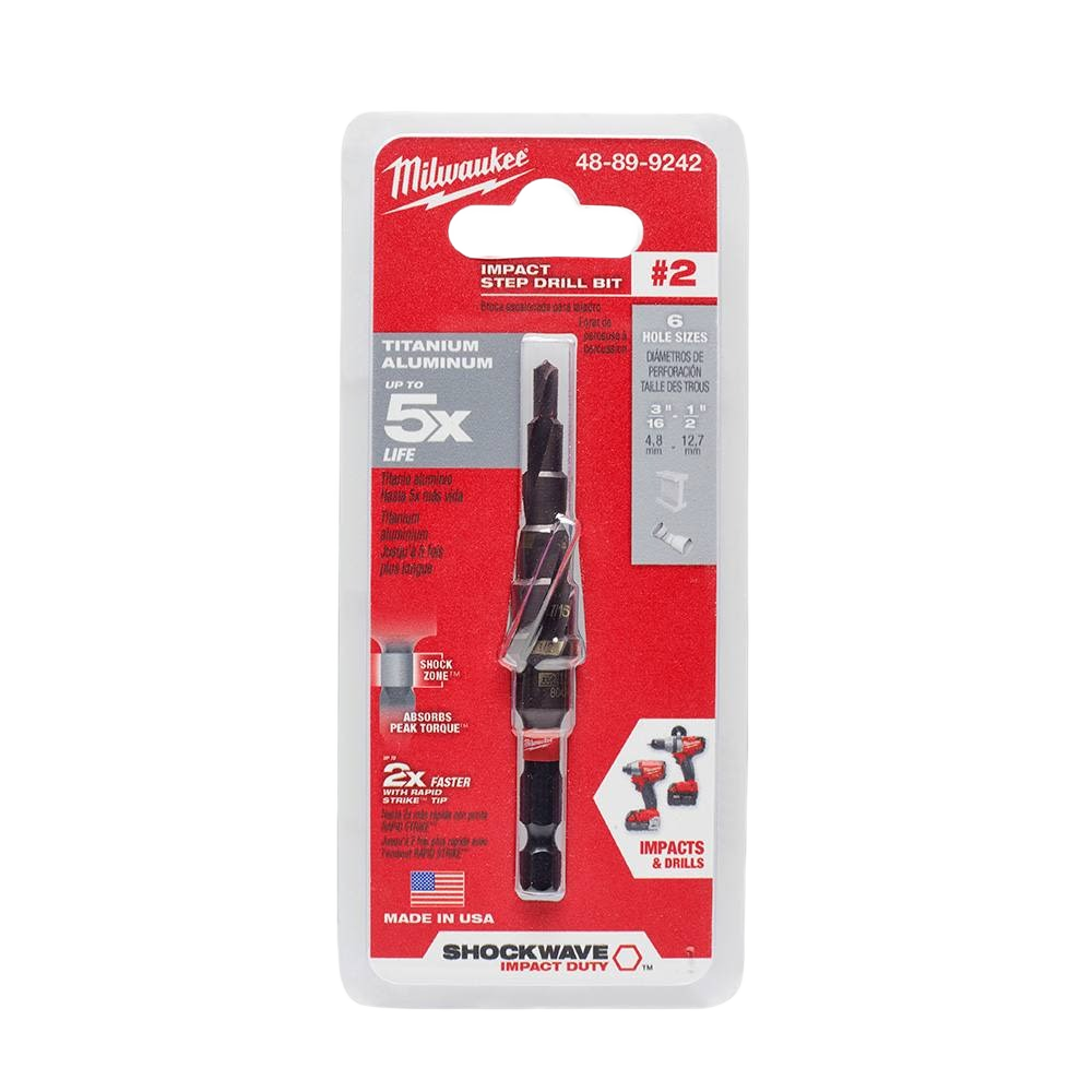 Milwaukee step drill bit in red and white packaging designed for tool accessories and home improvement tasks under $100