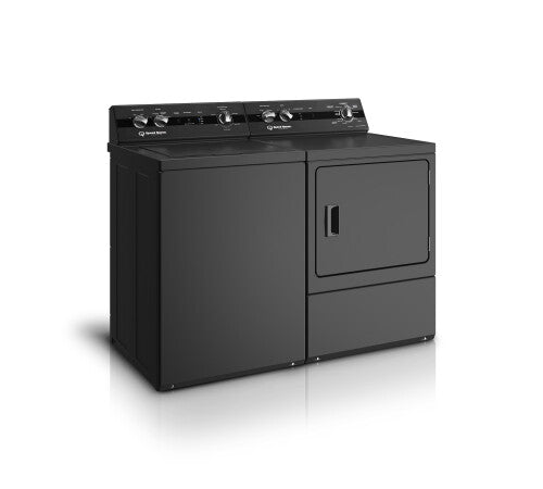 Black top load washer and matching front load dryer set with control panels on the back in appliances collection