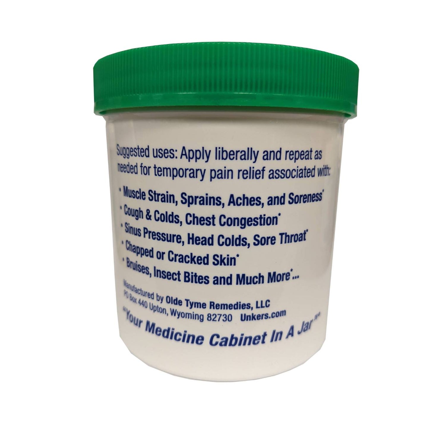 Container of rub showing suggested uses for temporary relief of muscle strain, colds, skin irritation in Health & Beauty collections