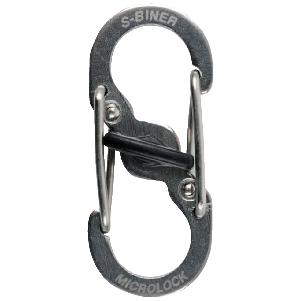 Stainless steel compact S-biner with MicroLock mechanism for secure attachment in hardware and storage solutions collections