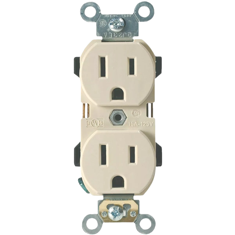 Ivory industrial grade 15 amp duplex electrical outlet for home improvement and electrical wiring projects
