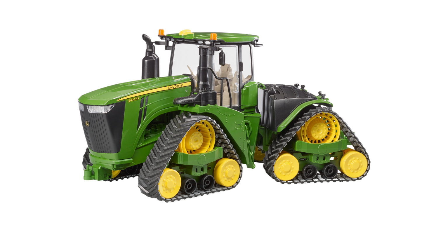 Detailed green and yellow Bruder toy tractor with rubber track belts from Vehicles & Remote Controlled Toys collection