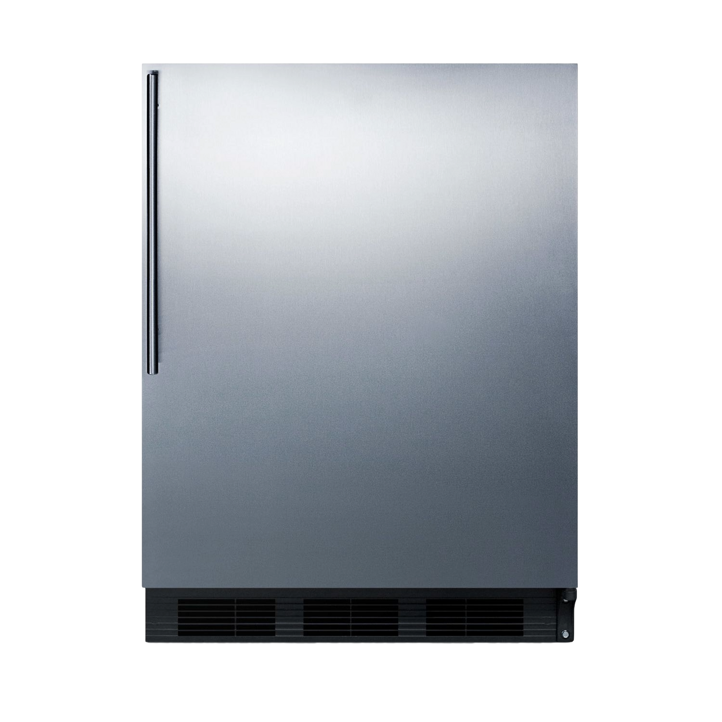 Stainless steel 24-inch built-in all-refrigerator with sleek handle and ventilation grille for kitchen appliances