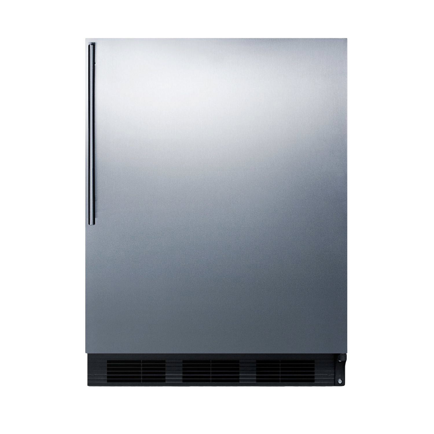 Stainless steel 24-inch built-in all-refrigerator with sleek handle and ventilation grille for kitchen appliances