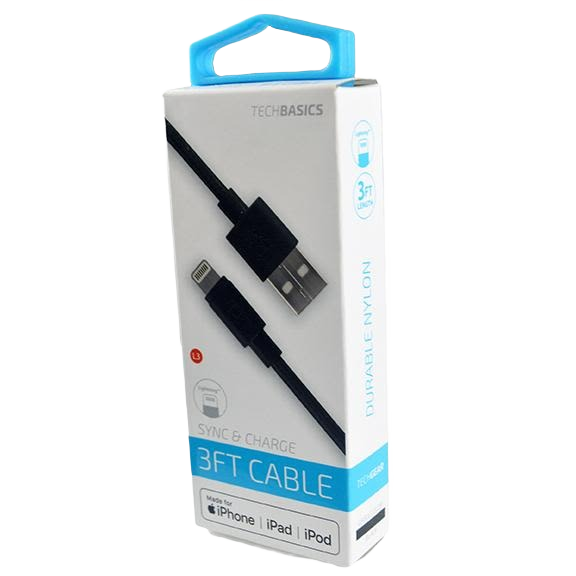 Black durable nylon charging and sync cable for iPhone, iPad, and iPod in electrical and under $25 collections