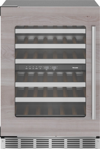 Under counter wine cooler with glass door, wooden shelves, and digital controls for kitchen and refrigerator collections