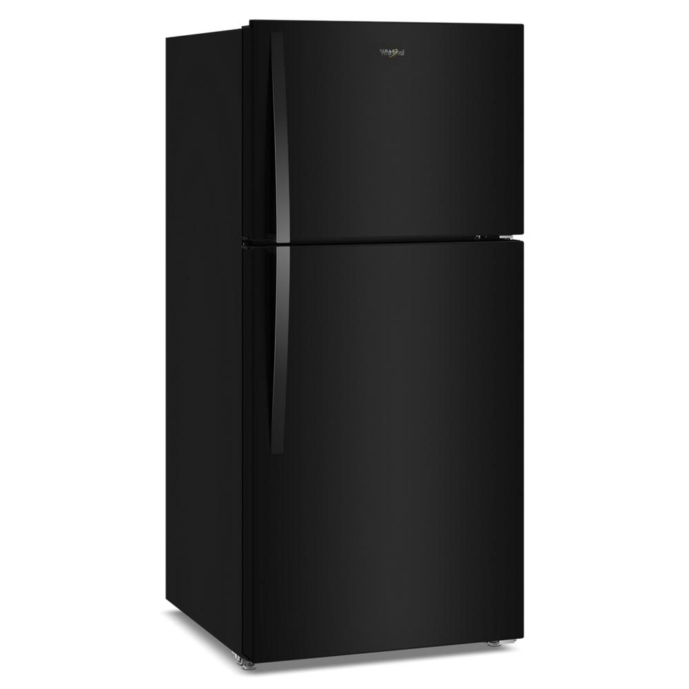 Black finish top freezer refrigerator with curved handles in kitchen appliances and home improvement collections