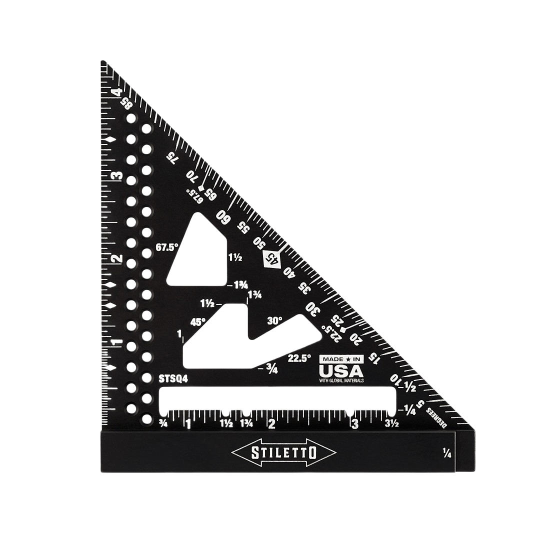 Black precision trim square with multiple scribe holes, angle guides, and measurement markings for woodworking tools collection