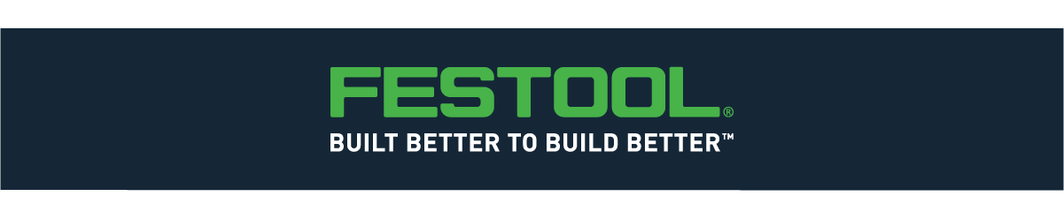 Green Festool logo with the tagline "Built better to build better" centered on a dark blue background.