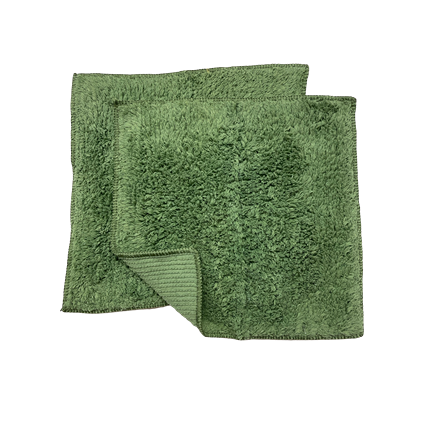 Two green cotton chenille kitchen towels with textured and woven sides for absorbent use in home kitchenware collections