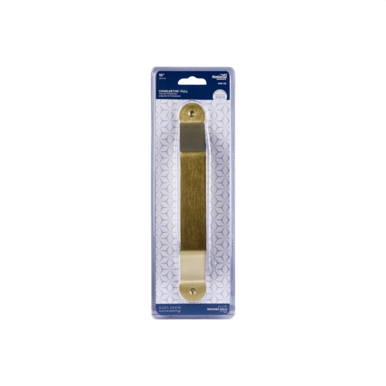 10-inch brushed gold barn door pull in Charleston style for door hardware and home improvement collections under $50