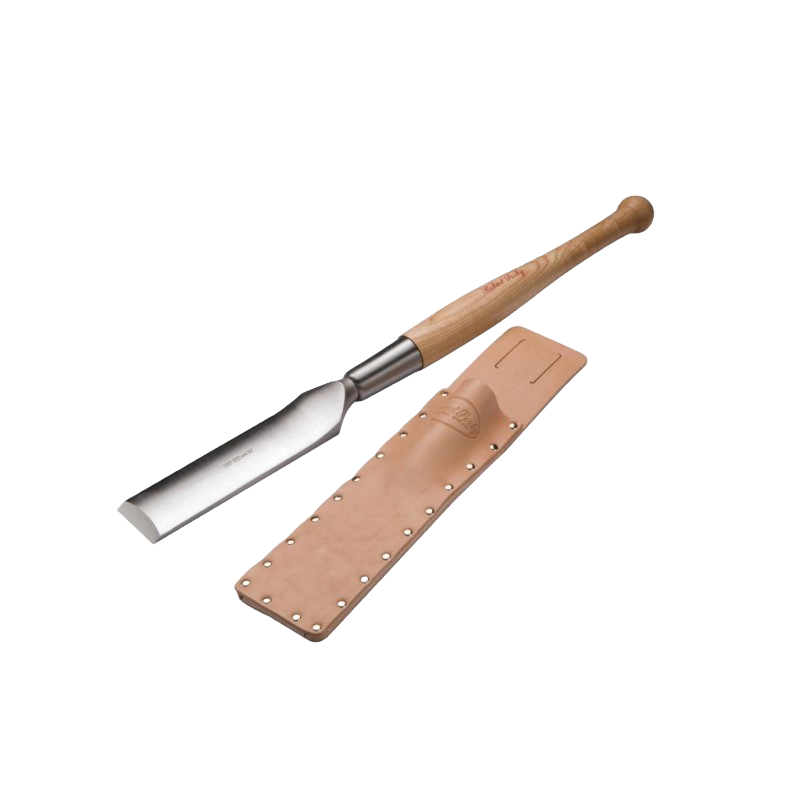 Leather edge guard with wood-handled timber framing slick tool for woodworking and home improvement tasks