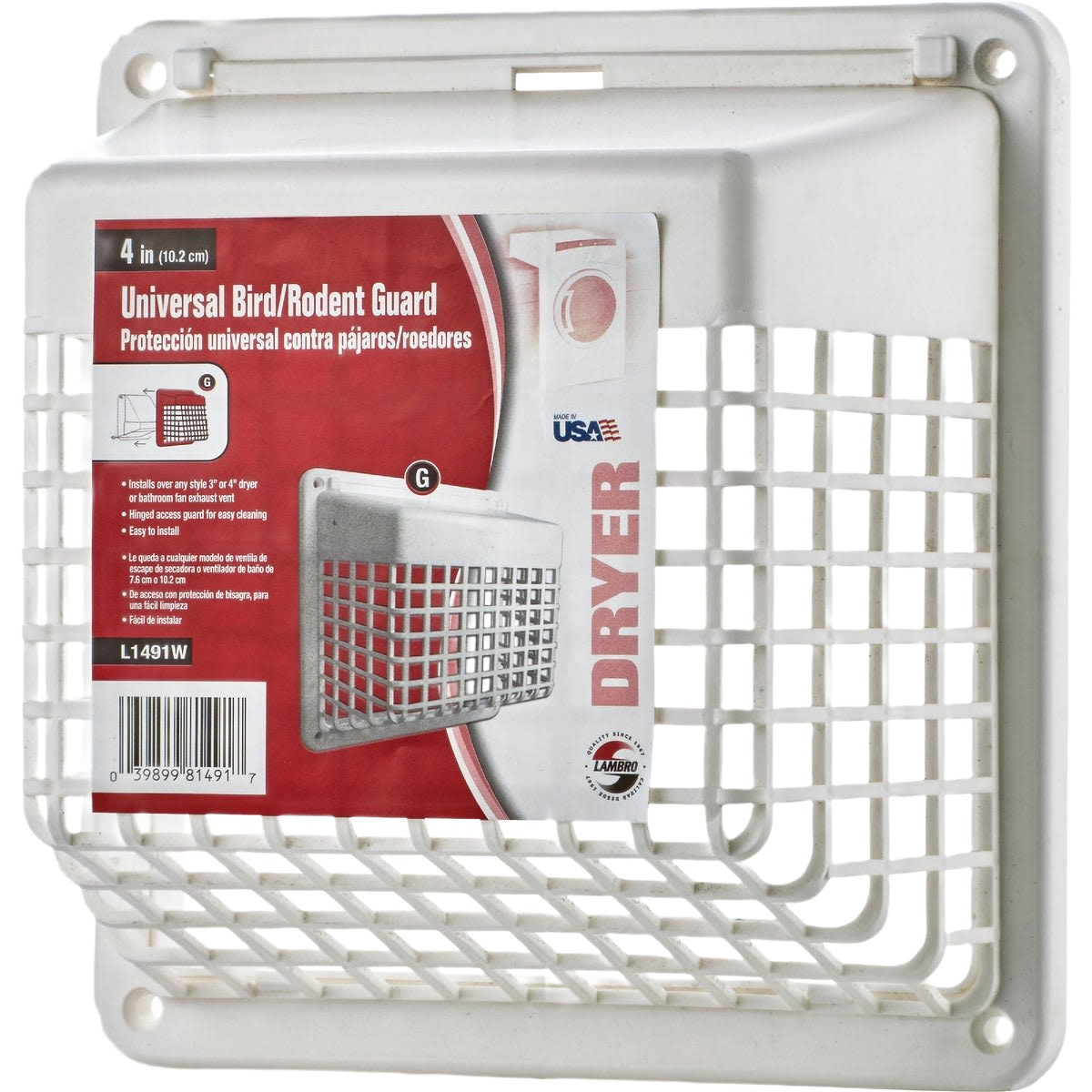 White plastic vent guard with grid design and hinged door for appliance parts and home improvement under $50.