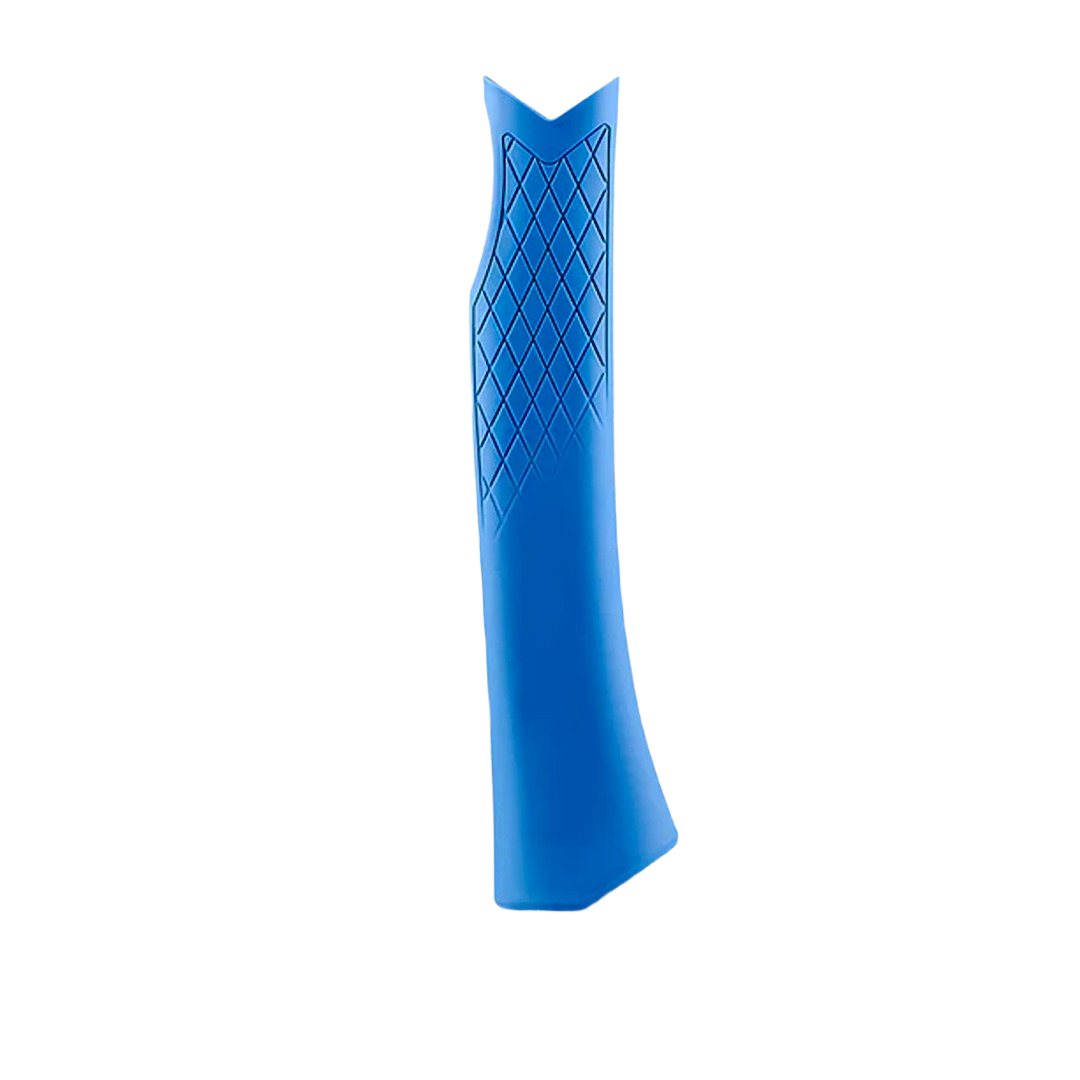 Blue ergonomic replacement grip with textured diamond pattern for improved handling in tools and home improvement tasks