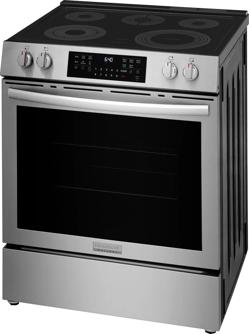 Stainless steel 30-inch electric range with glass cooktop, front controls, digital display in Ranges and Kitchen & Kitchenware collections