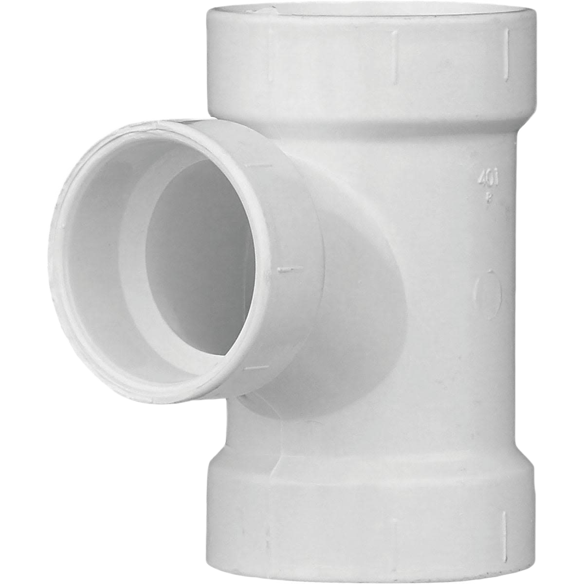 White PVC reducing sanitary tee fitting with hub connections for plumbing in pipes and fittings under $50 collections