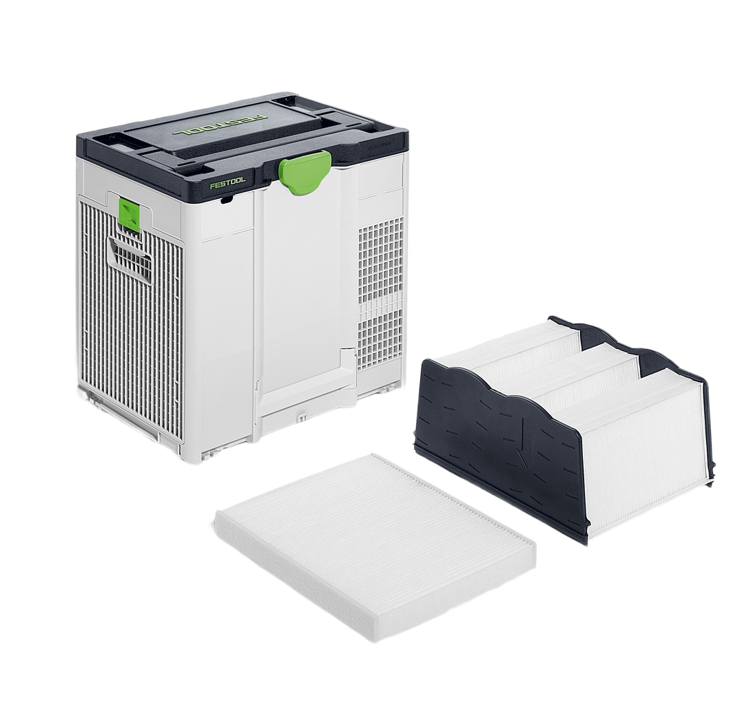 Compact Festool air filter unit with replaceable HEPA filters for advanced dust management in woodworking tools collection