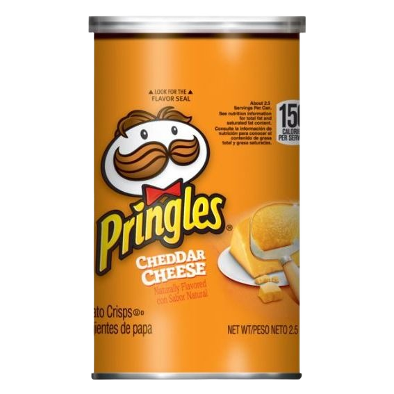 Pringles cheddar cheese flavored potato crisps in a 2.5 oz container from Chips & Snacks under $25 collection