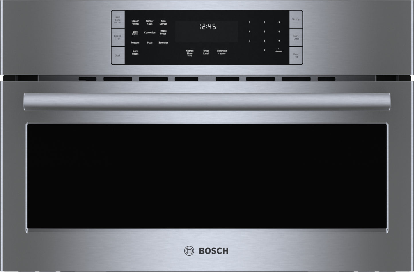 Stainless steel speed oven with digital control panel and flush installation for kitchen wall oven collections