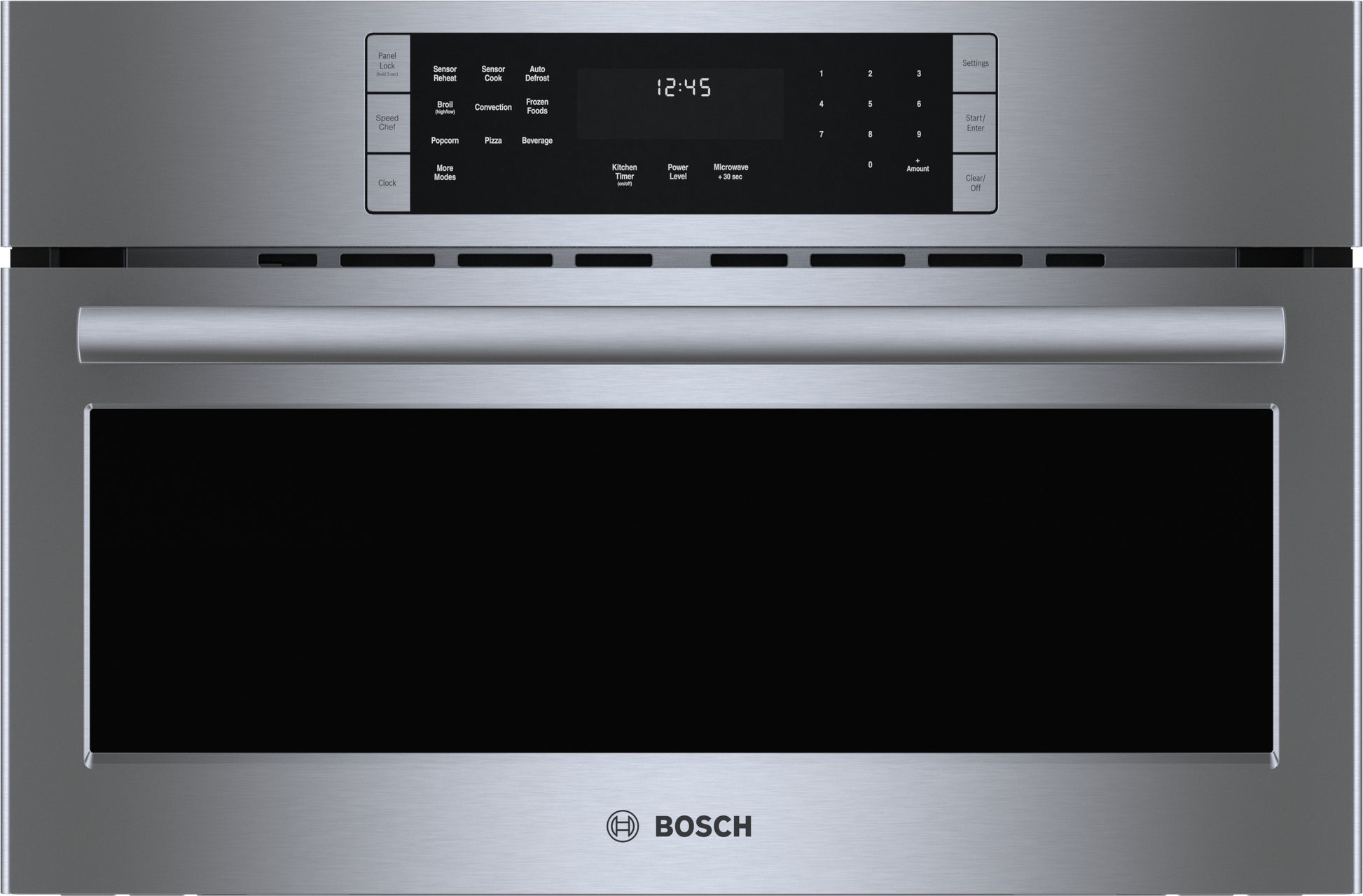 Stainless steel speed oven with digital control panel and flush installation for kitchen wall oven collections