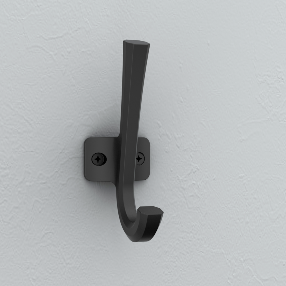 Matte black angled hook mounted on wall for durable storage in garage, dorm, and home organization under $50