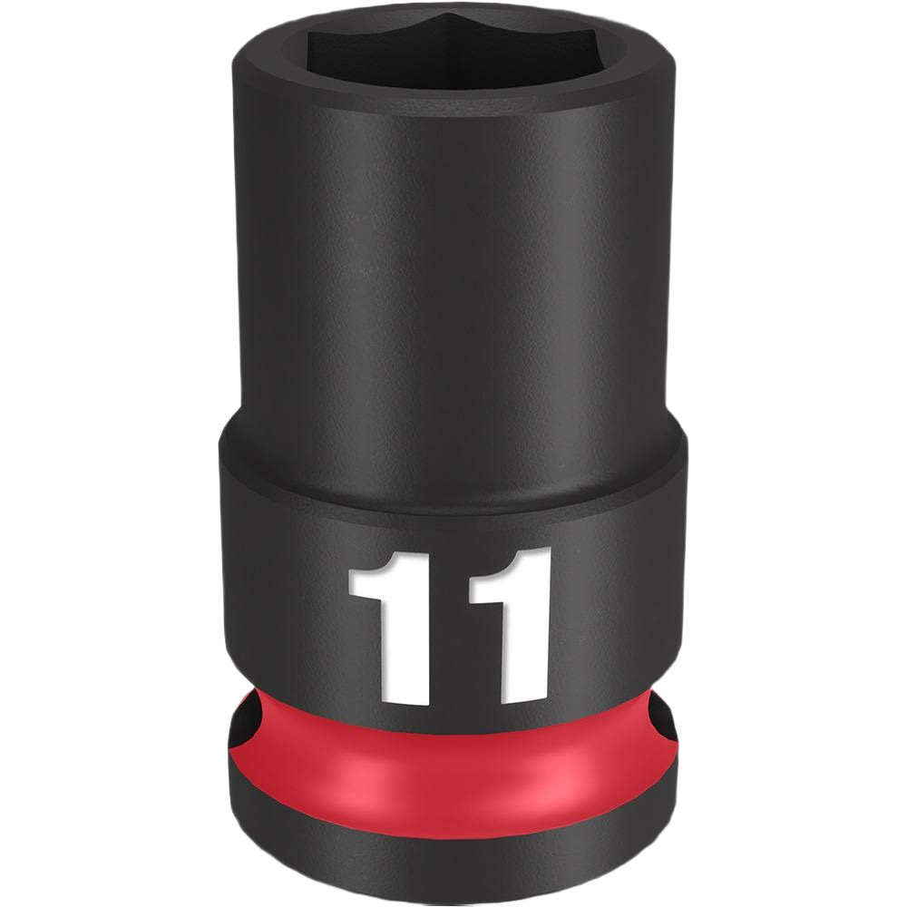 11-mm black impact socket with red ring detail for use with 3/8" drive tools in hand and woodworking collections