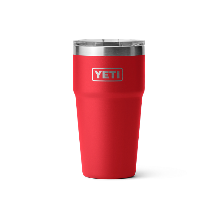 20 oz. red YETI Rambler stackable cup with clear lid, rugged drinkware for kitchen, tableware, and outdoor use
