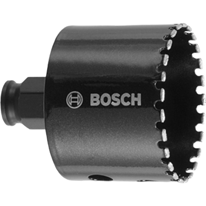 Black diamond-tipped hole saw attachment with Bosch logo for electric power tools in home improvement collections