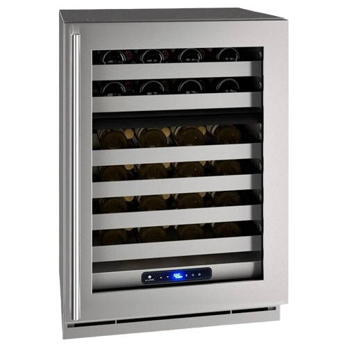 Stainless steel 24-inch dual zone wine refrigerator with reversible hinge, glass door, and digital temperature control from Refrigerators collection