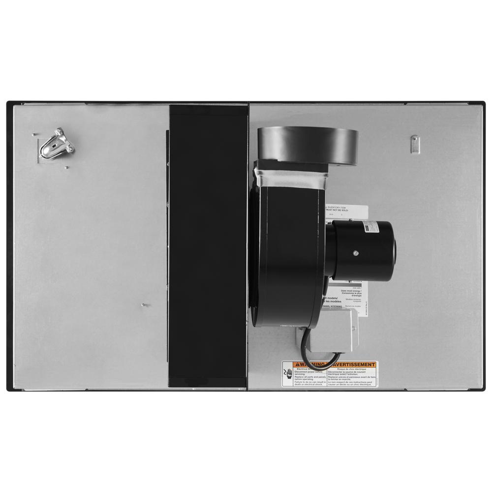 Underside view of a 36-inch electric downdraft cooktop showing integrated ventilation fan in kitchen appliances collection