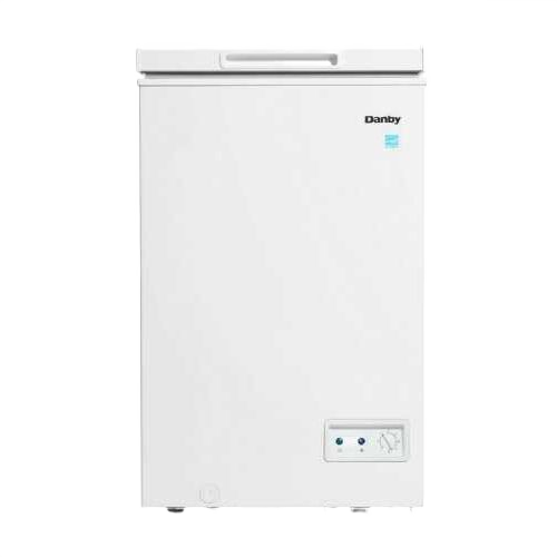 White Danby chest freezer with manual temperature control and power indicator light from Freezers & Ice Makers collection