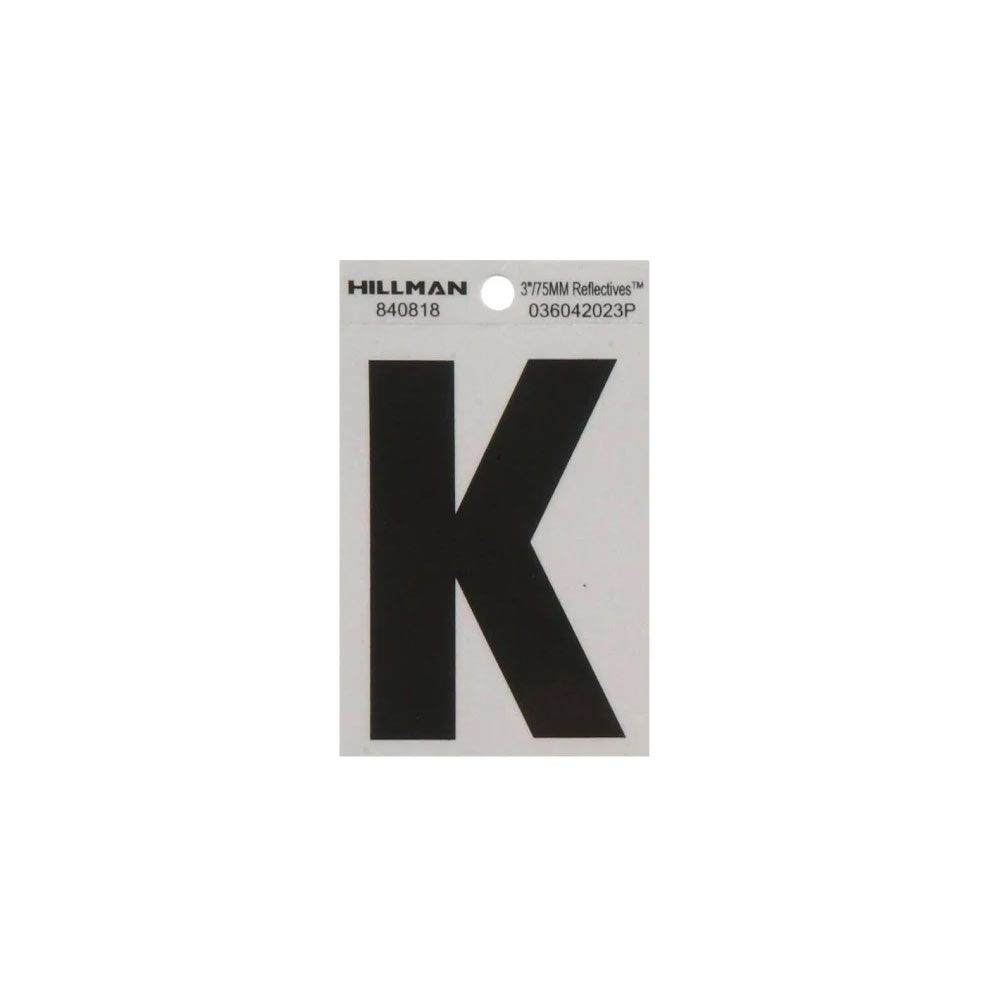 Black reflective wide-style letter K sticker on white backing for hardware and home improvement use