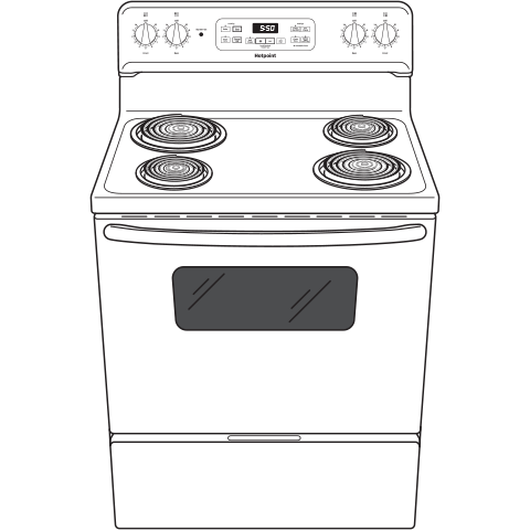 Electric range with four coil burners, digital control panel, and oven window designed for kitchen appliance upgrades.